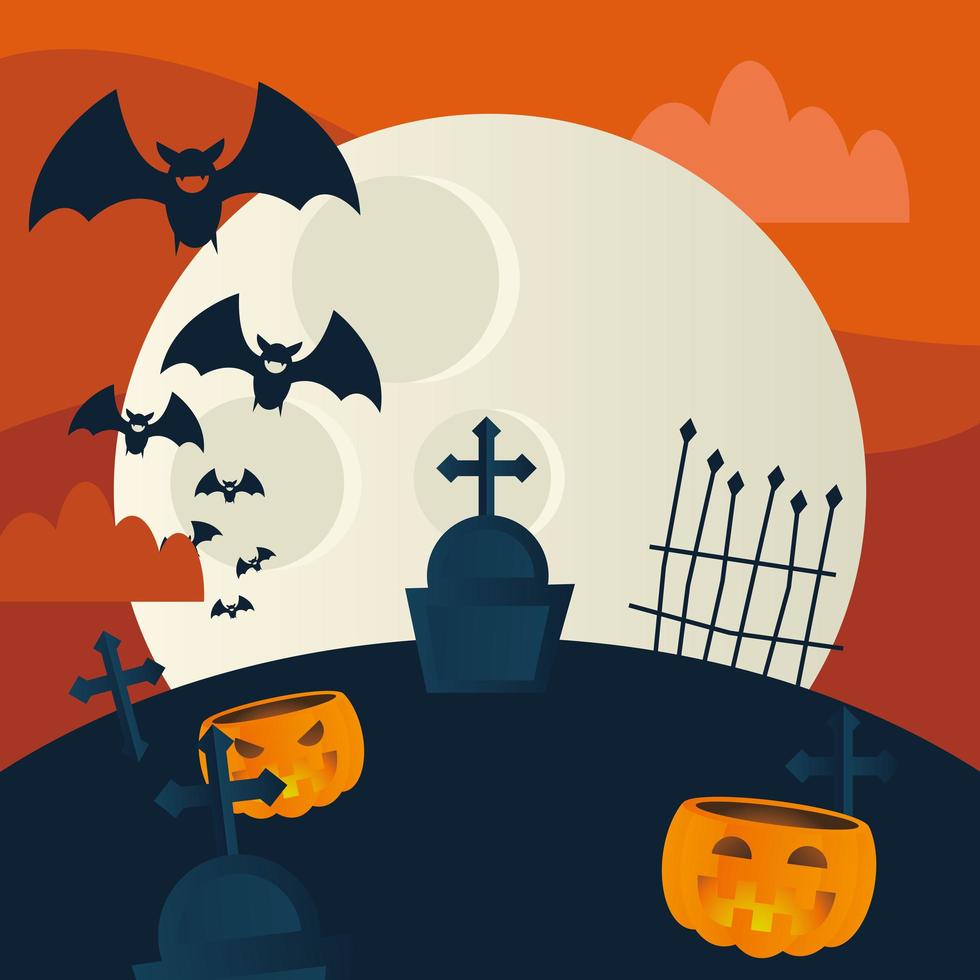 Halloween pumpkins at a cemetery vector design