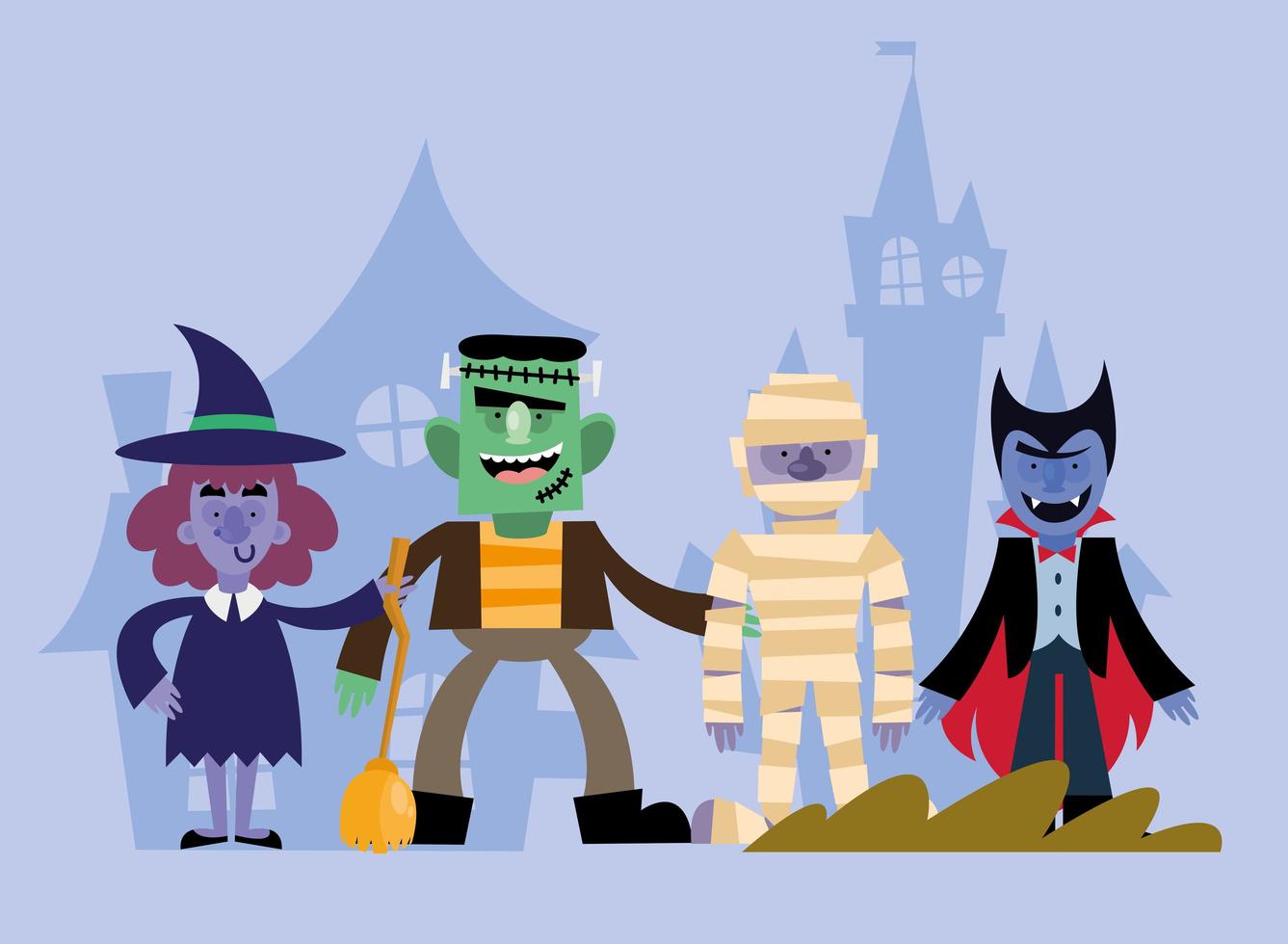 personajes de celebración de halloween vector