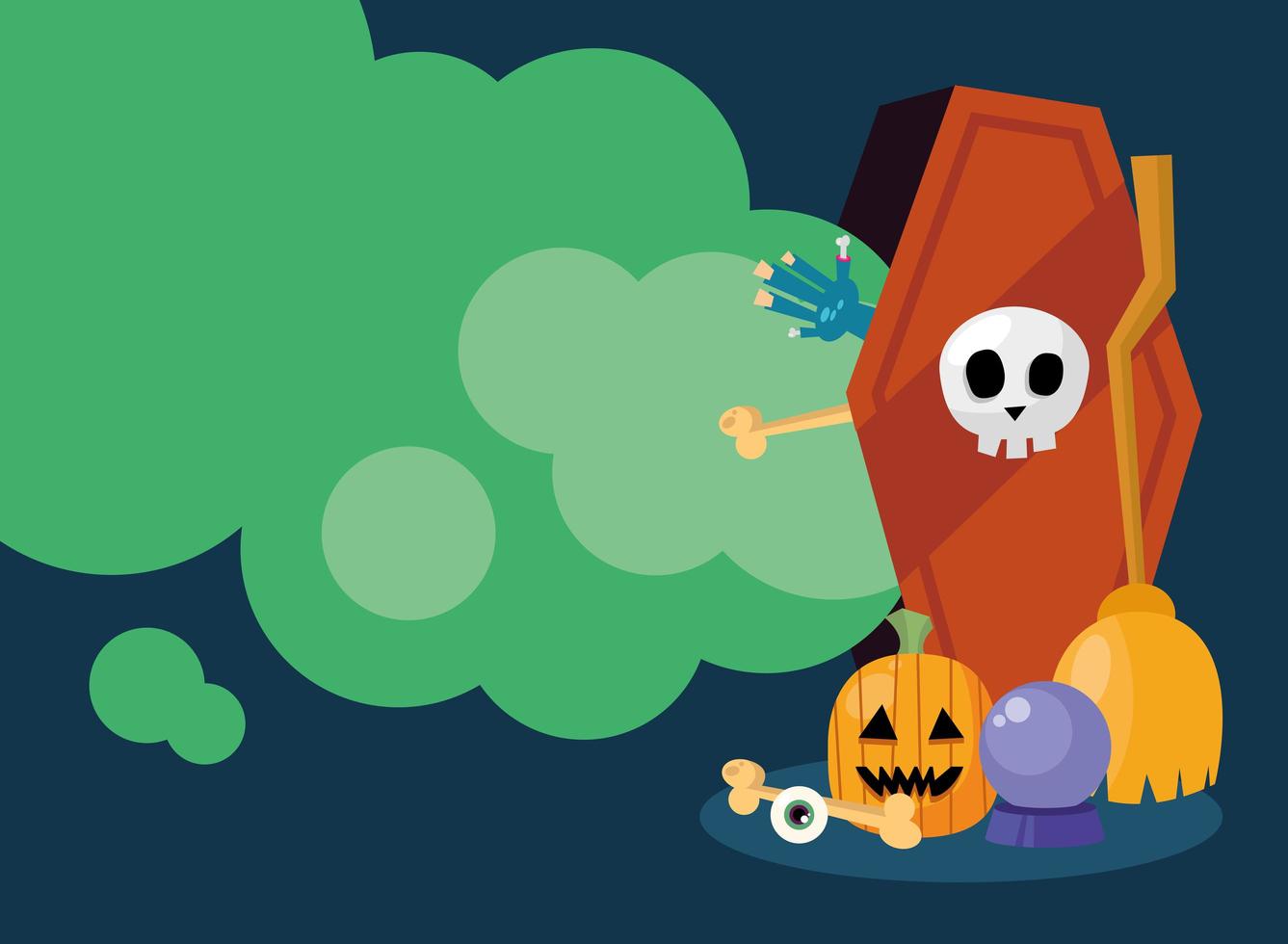 Halloween coffin with pumpkin banner vector