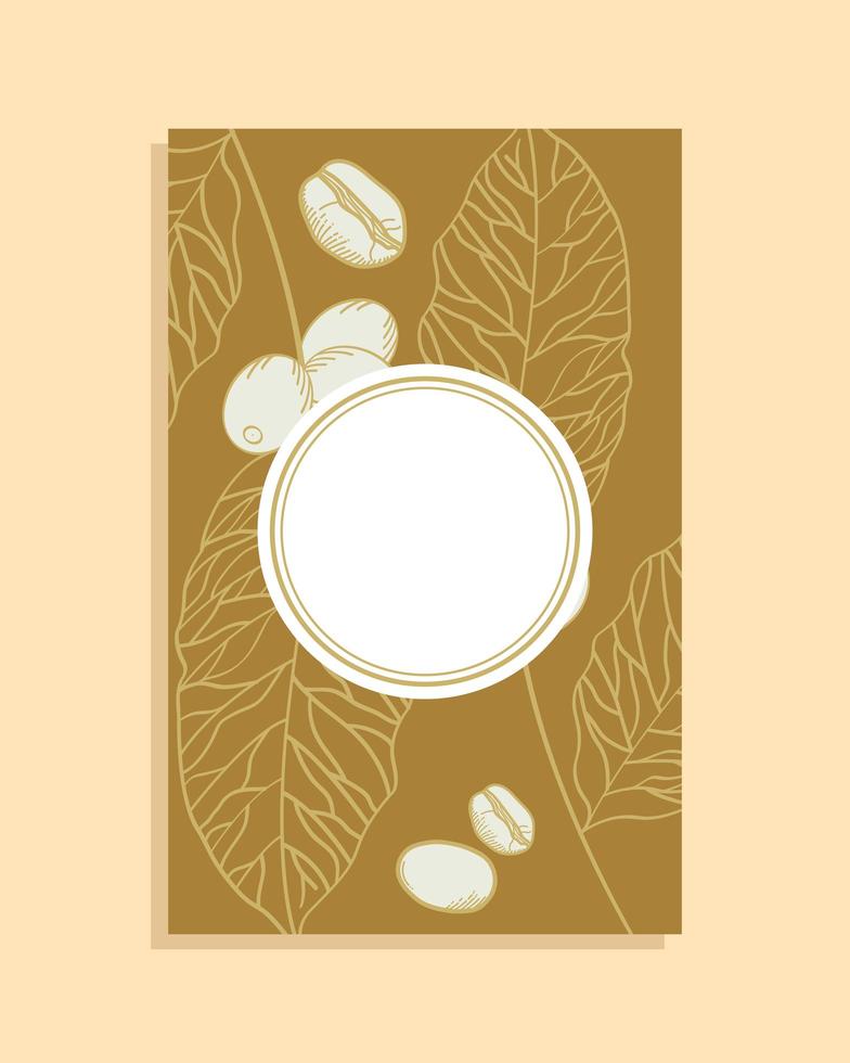coffee beans with leaves paper frame vector design