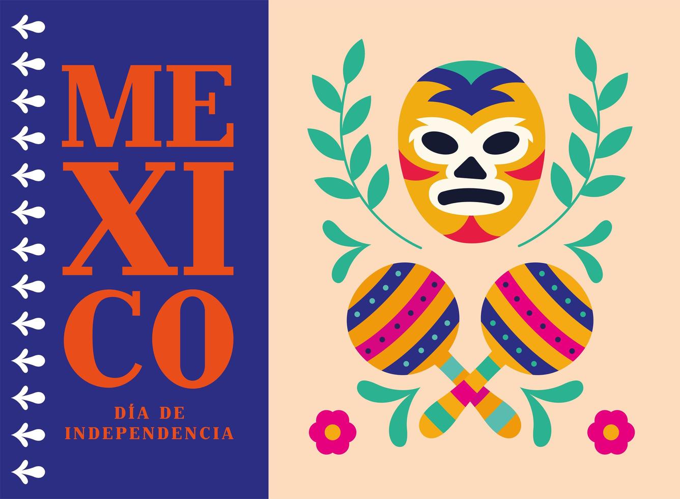 Independence day of Mexico celebration with wrestling mask vector