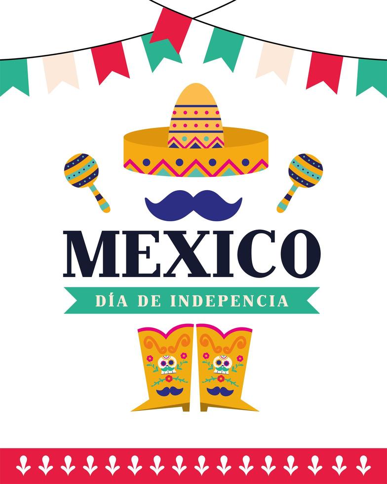 celebración del día de la independencia de méxico con sombrero vector