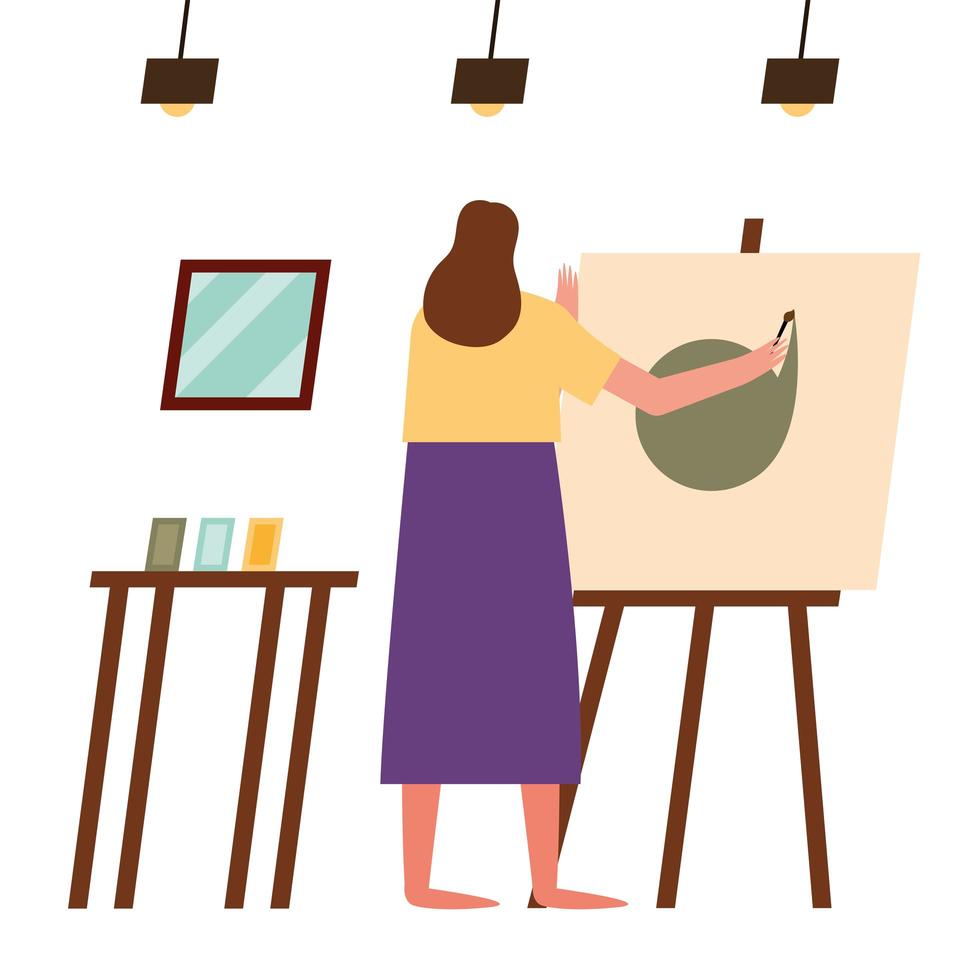 woman painting at home vector design