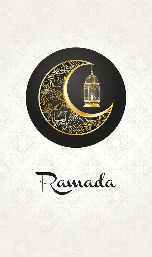 golden moon and lanter hanging ramadan kareem vector