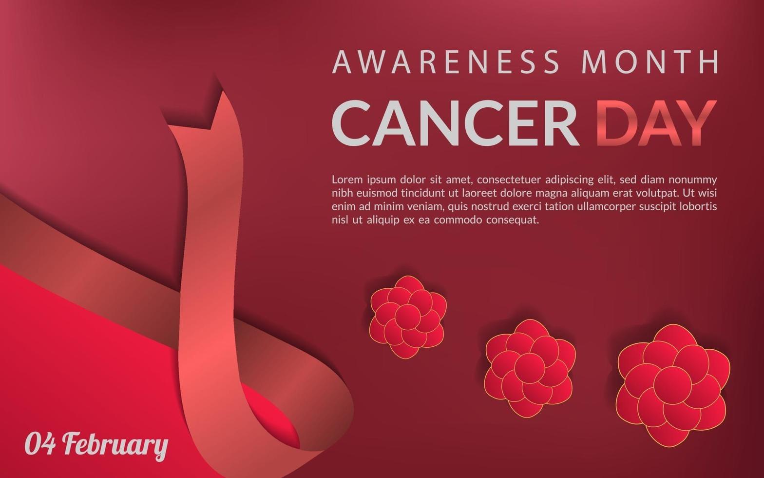 Cancer day background with ribbon and flowers red concept vector