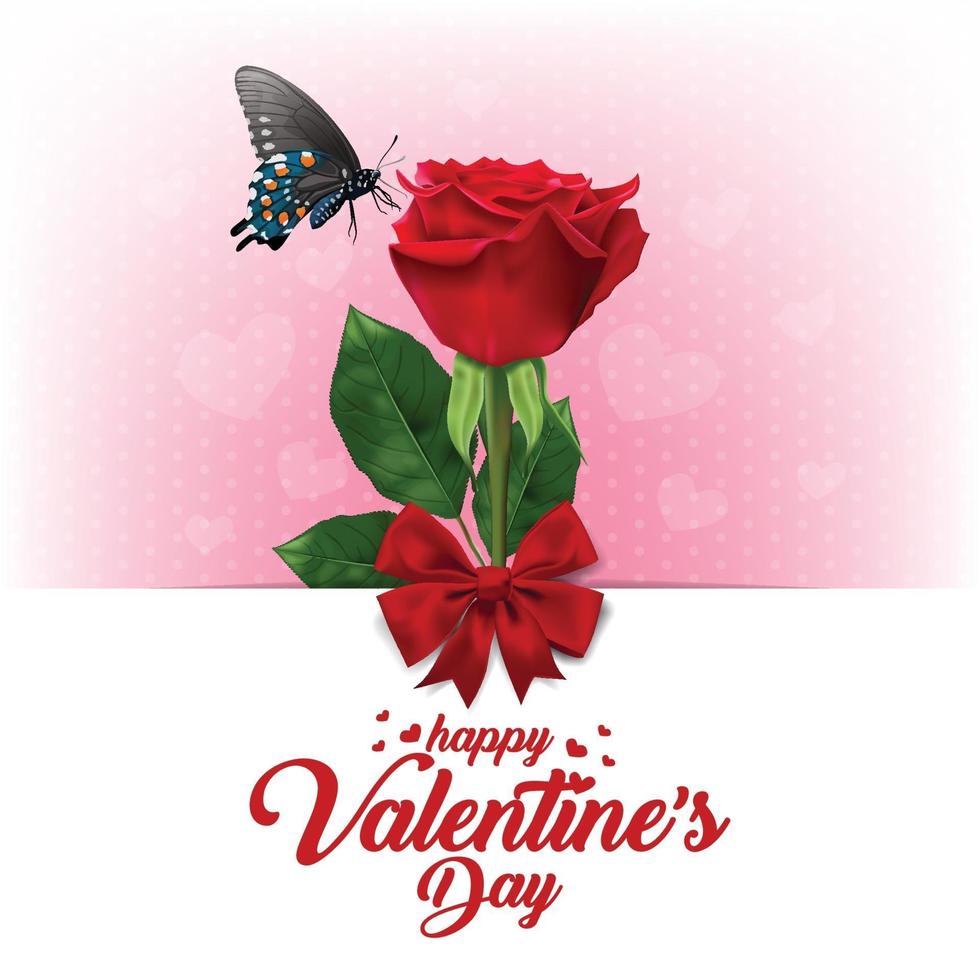 Happy Valentines Day. Greeting card with realistic of red rose, Typography design for print cards, banner, poster. vector