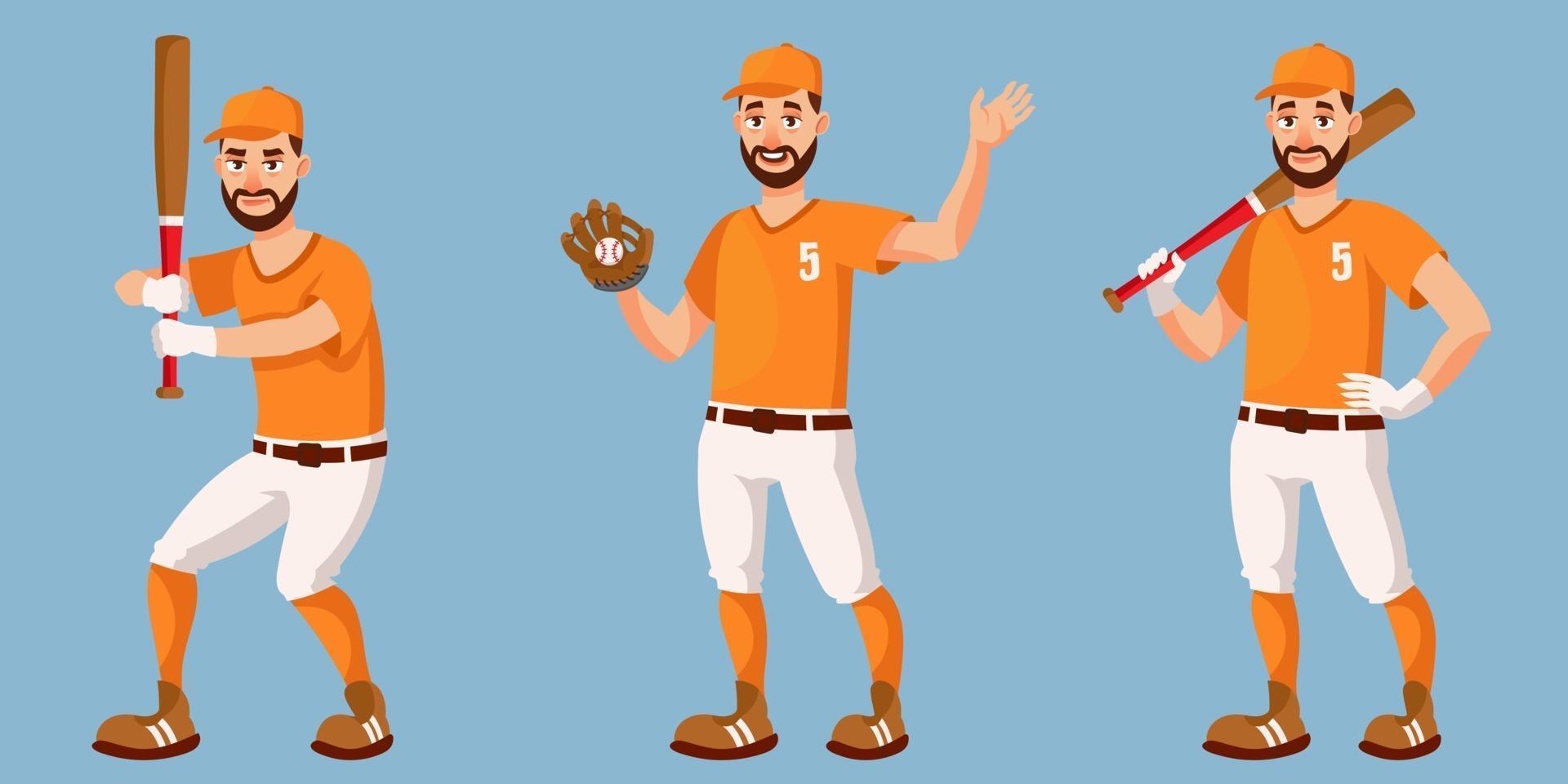 jugador de béisbol en diferentes poses. vector