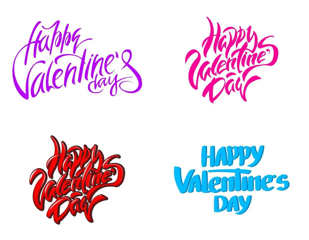 Set of Happy Valentine's Day lettering. vector