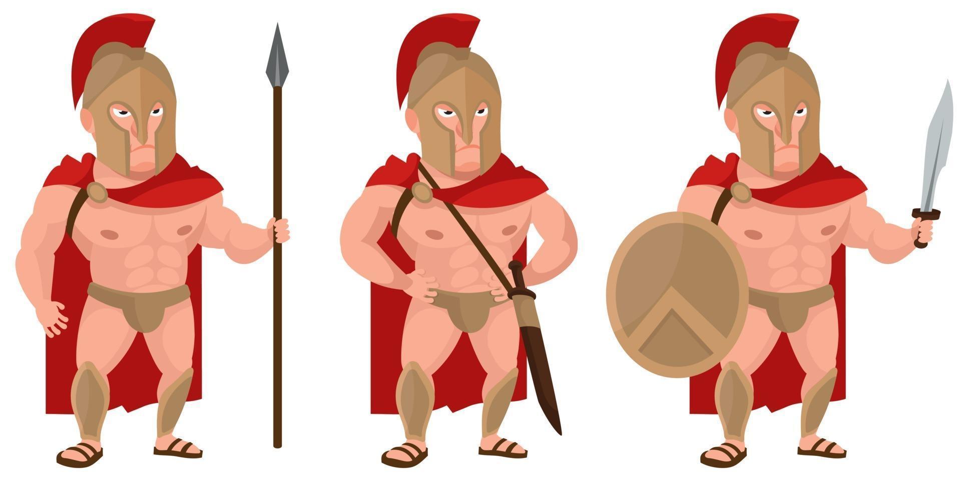 Spartan warrior in different poses. vector