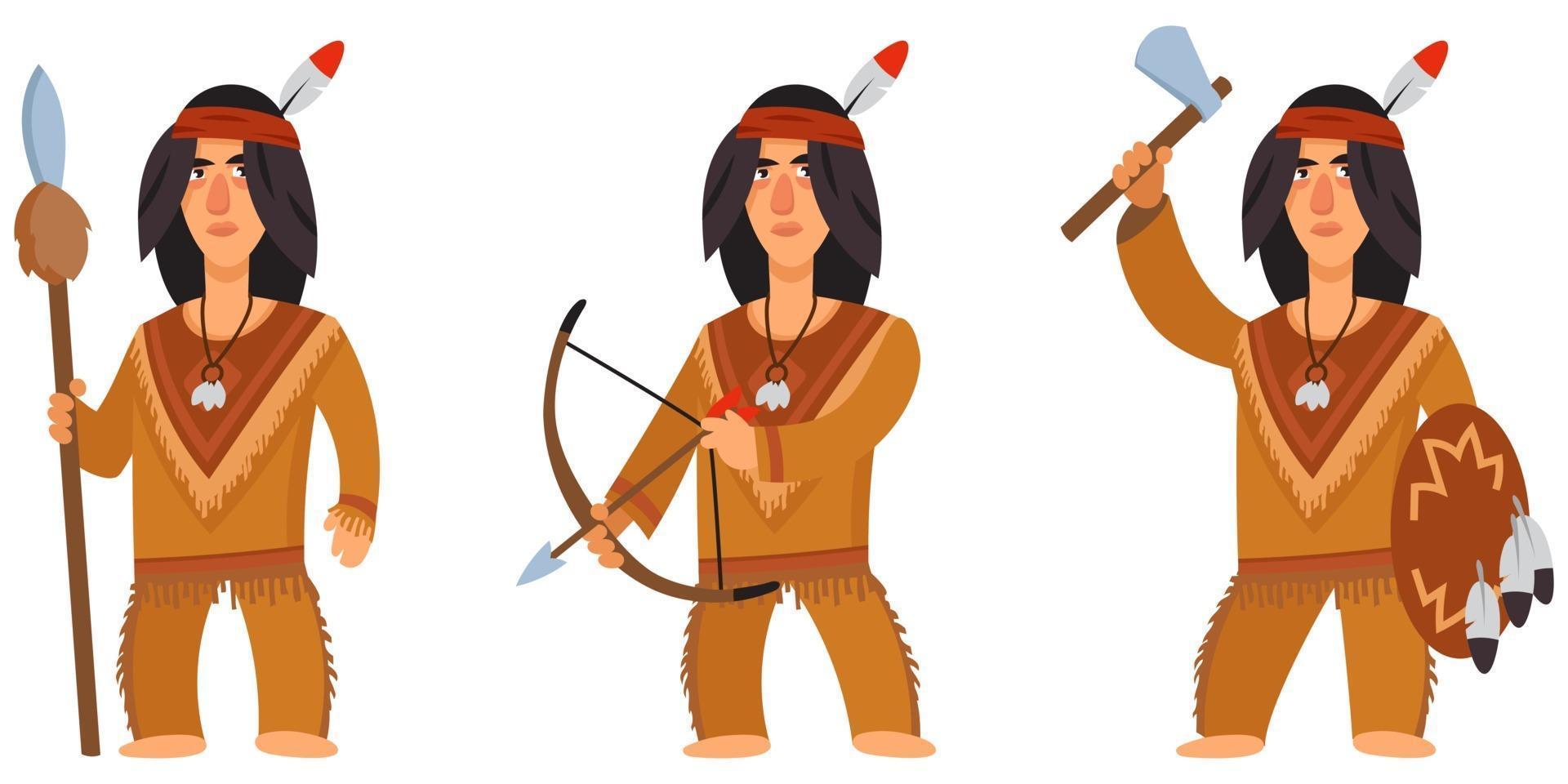 American indian in different poses. vector