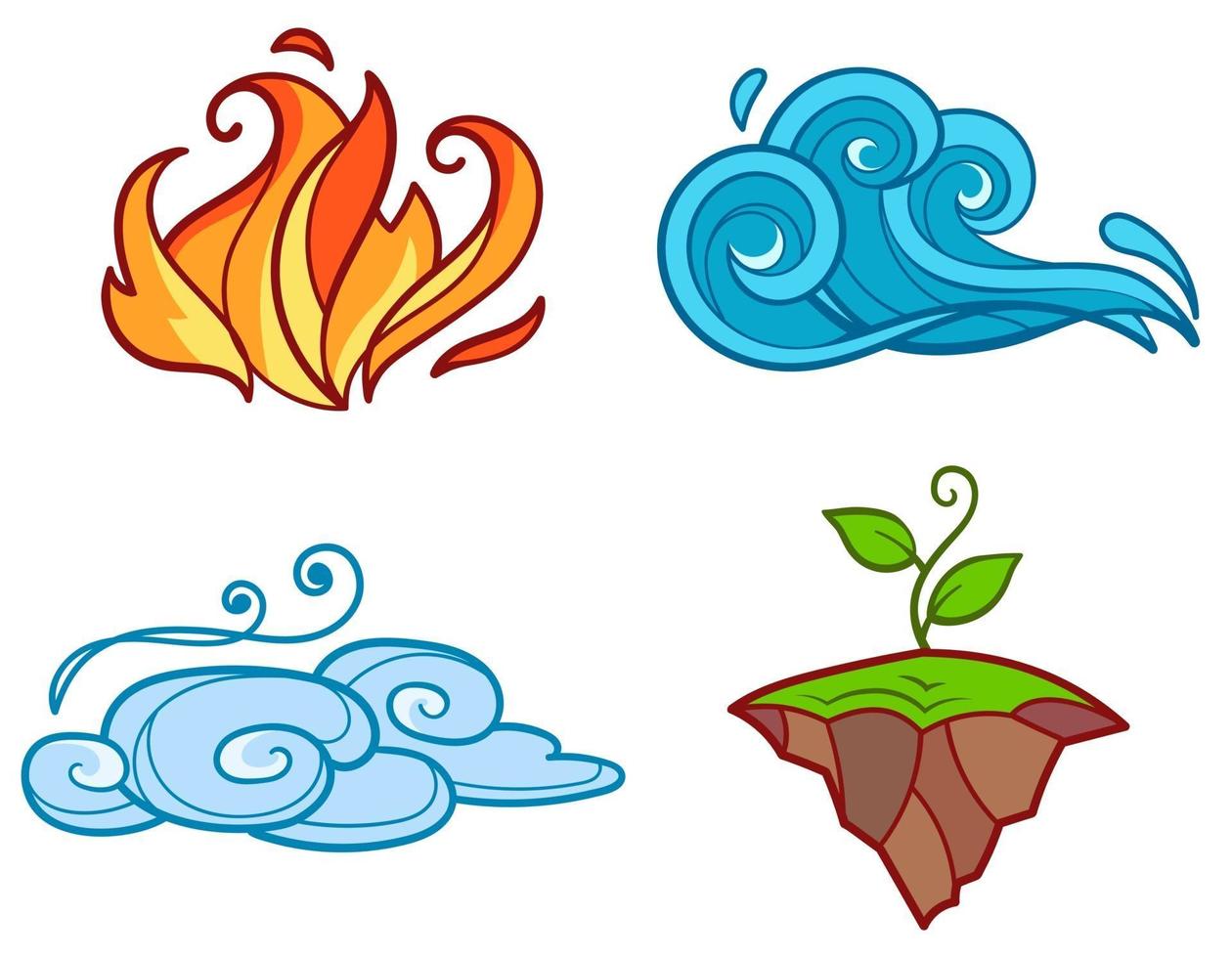 Cartoon four natural elements icons - earth water Vector Image