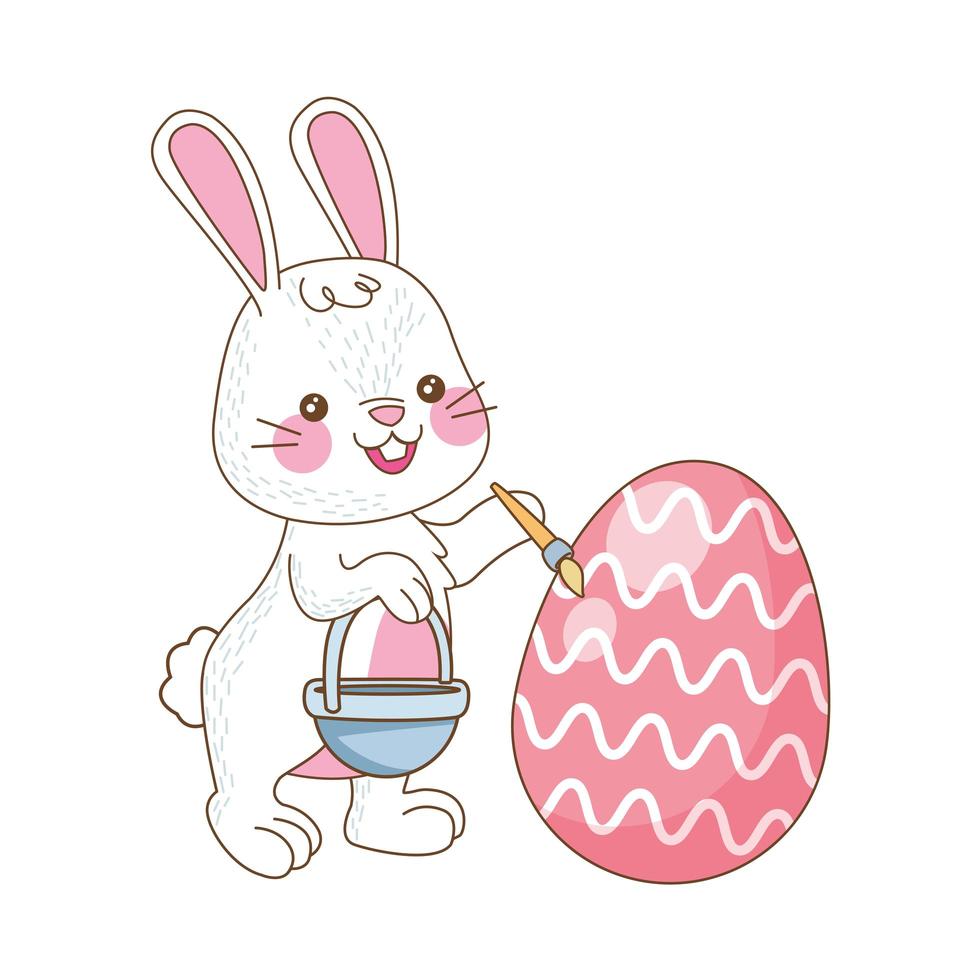 cute little rabbit painting egg easter character vector