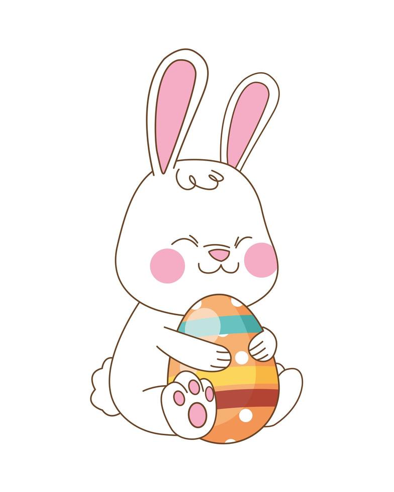 cute little rabbit and egg painted easter character vector