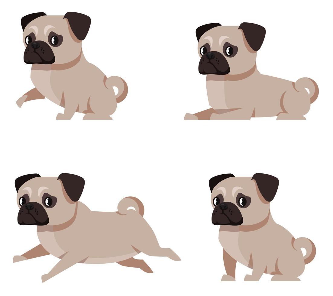 Pug dog in different poses. vector