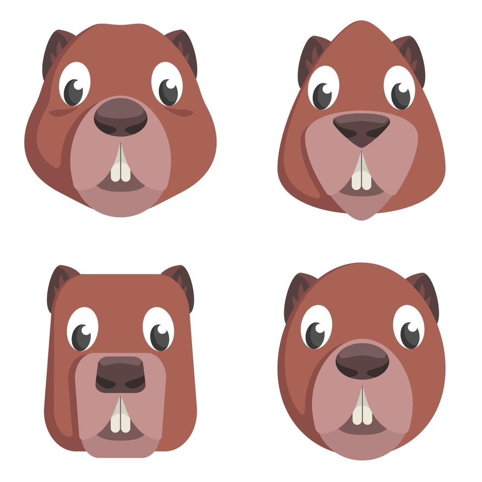 Set of cartoon beavers. vector