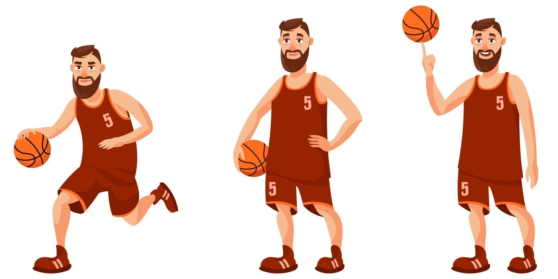 jugador de baloncesto en diferentes poses. vector