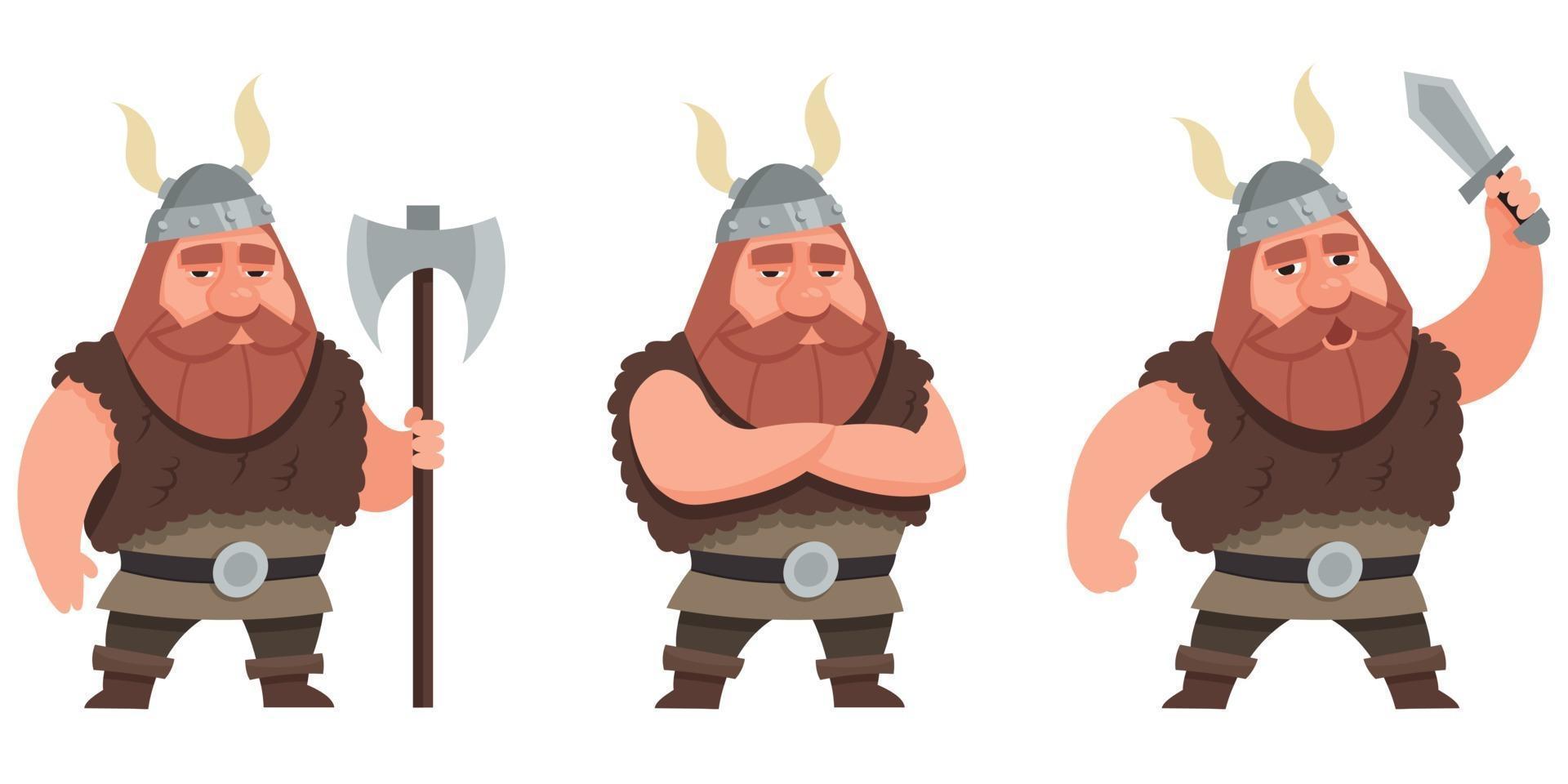Viking in different poses. vector