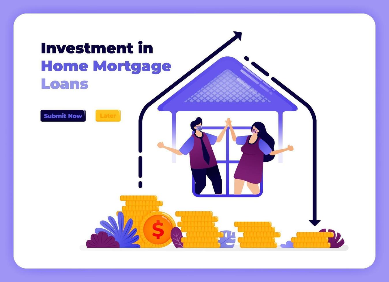 investment in family home loans with increase of long term returns . vector illustration for landing page, banner, website, web, poster, mobile apps, ui ux, homepage, social media, flyer, brochure