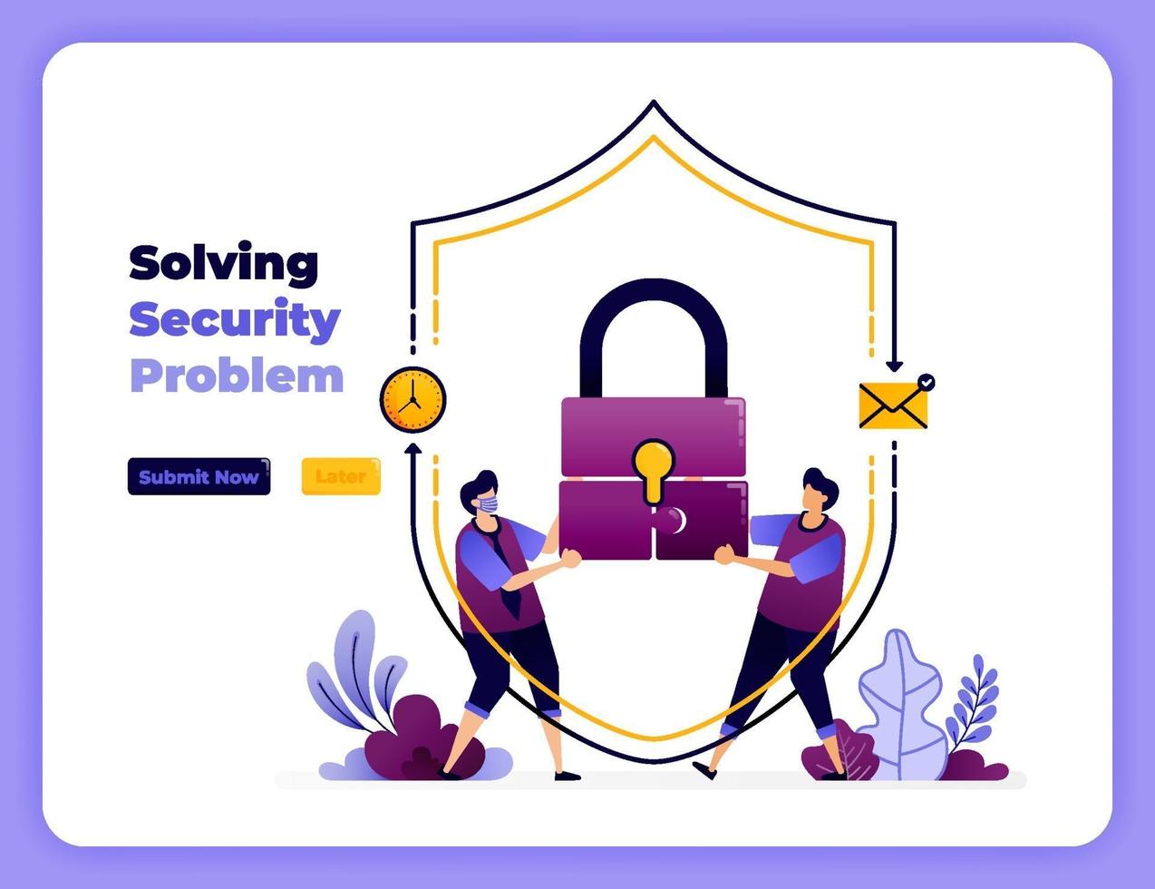 solve digital security problems with the best cooperation and handling. vector illustration for landing page, banner, website, web, poster, mobile apps, ui ux, homepage, social media, flyer, brochure