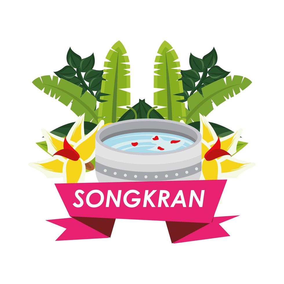 bowl with water and songkran ribbon vector
