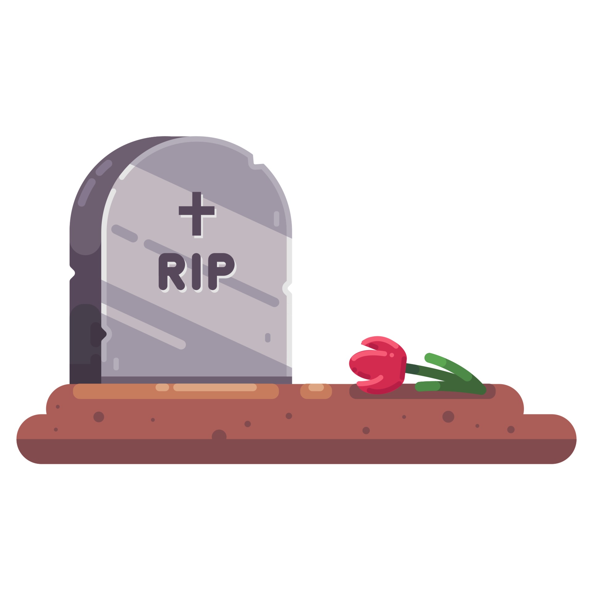 gravestone with flower. farewell to a relative. fresh grave. flat