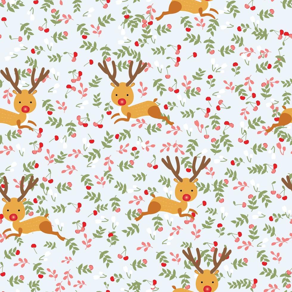 Cute baby deer in the flower garden pattern vector