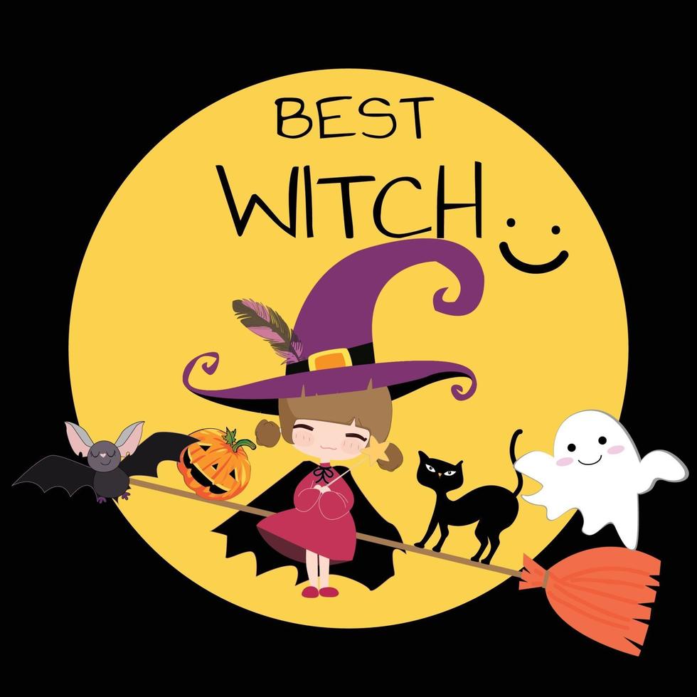 Cute sweet witch halloween cartoon vector