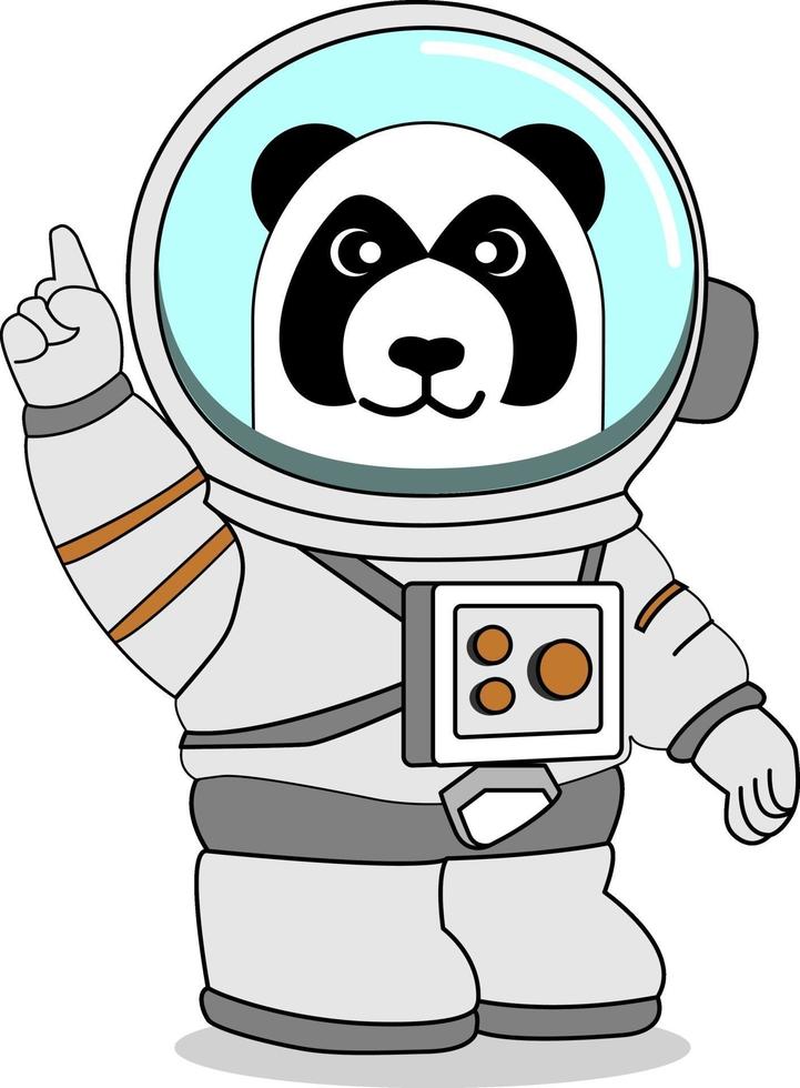 panda wearing astronaut suit raises one finger, perfect for design project vector