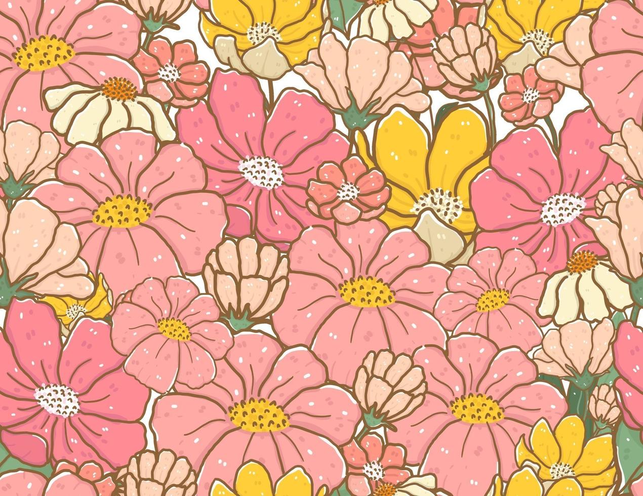 cute vintage pastel color doodle flower pattern seamless background vector