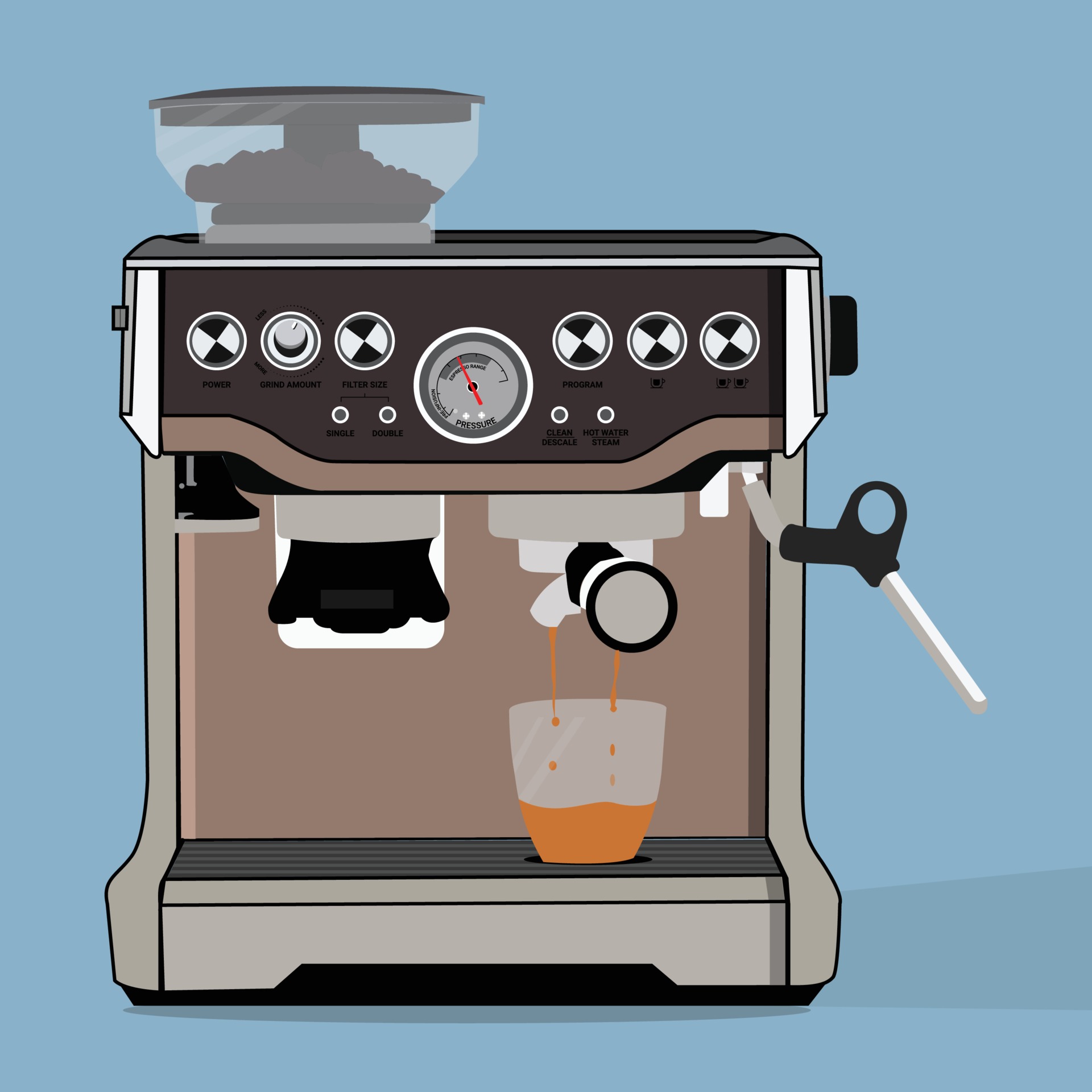 Premium Vector  Coffee machine realistic hot drinks production machine  breakfast coffee makers cafe beverage dispenser espresso capuchino kitchen  items decent vector illustrations set