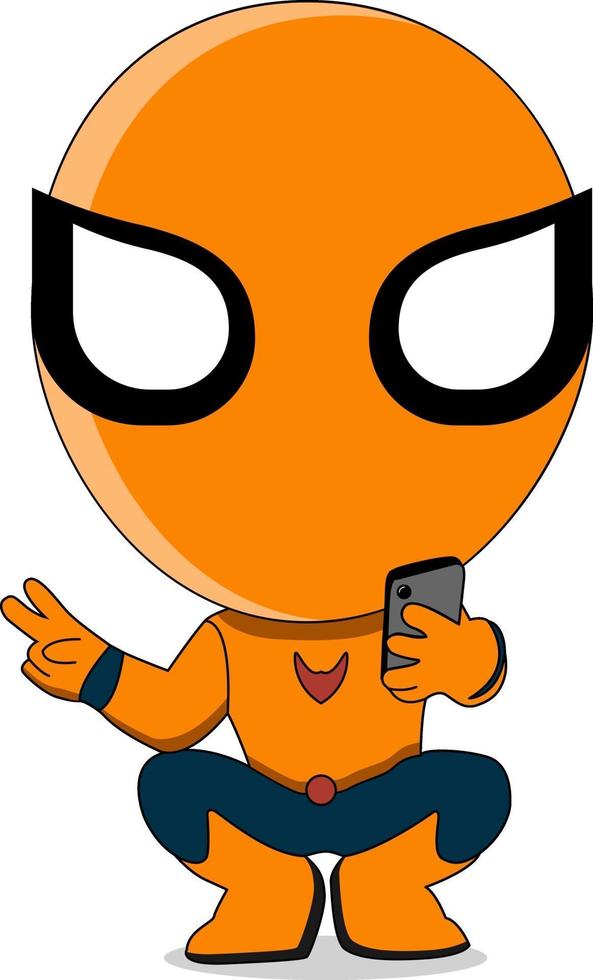 hero in orange and blue costume take picture of himself perfect for design project vector