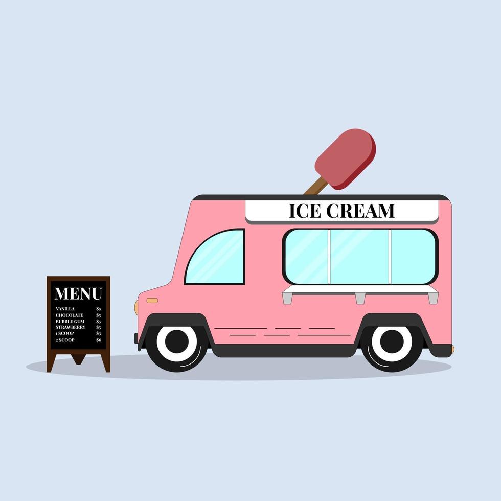 flat pink ice cream food truck perfect for design project vector