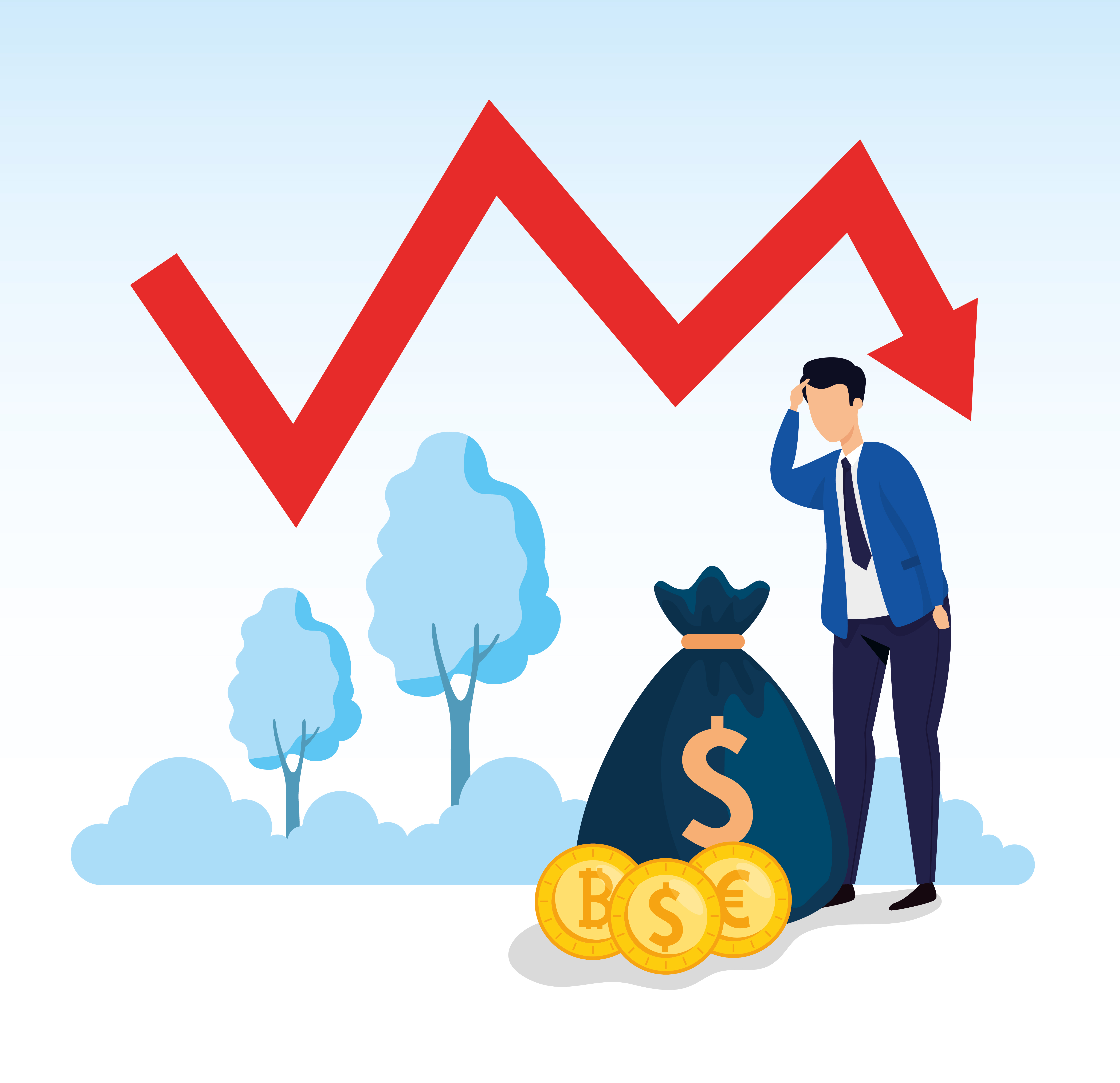 stock market crash with businessman worried and icons 1994836 Vector