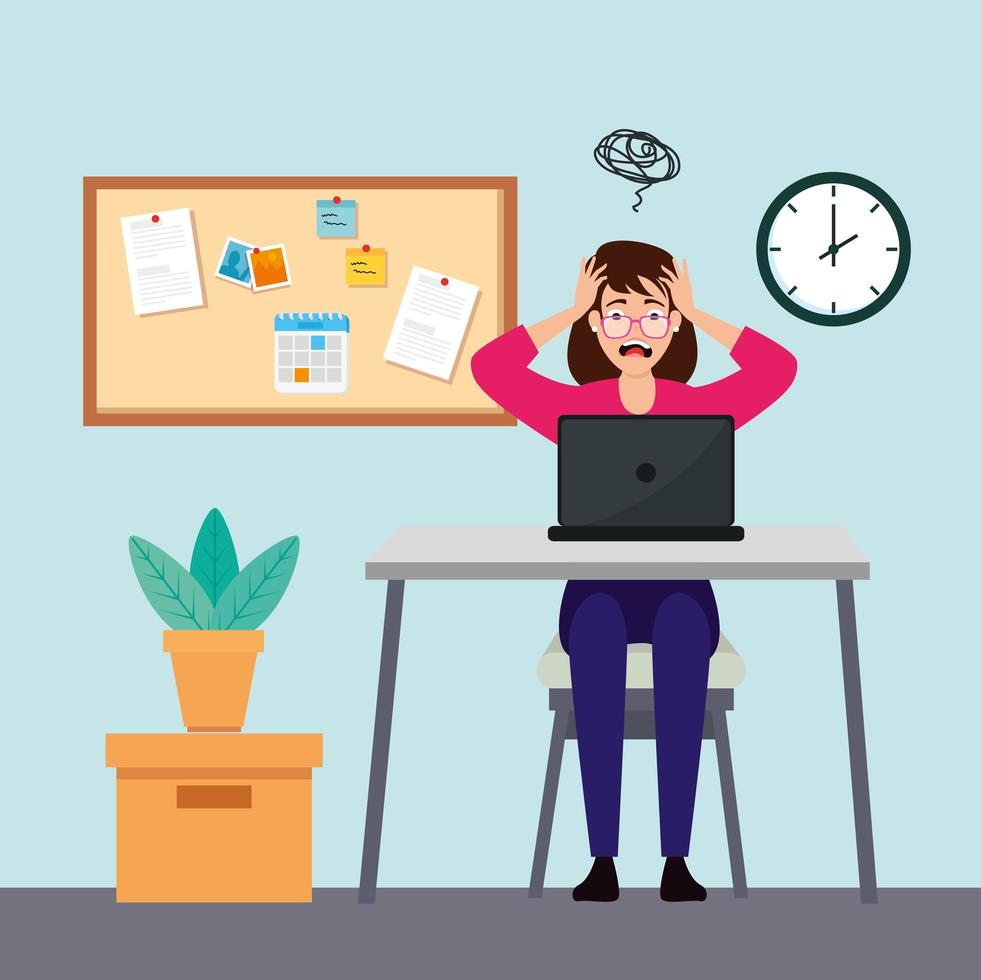 Woman stressed in workplace vector
