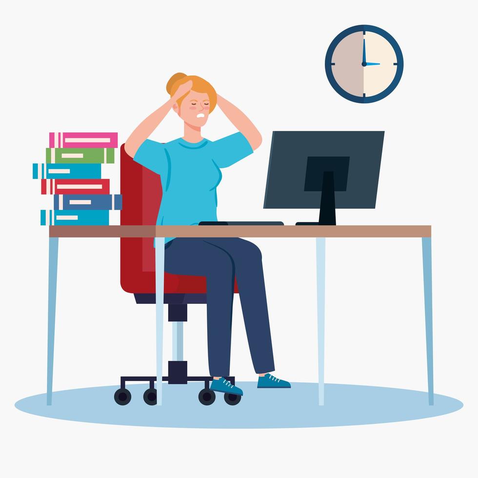 Woman stressed in workplace vector