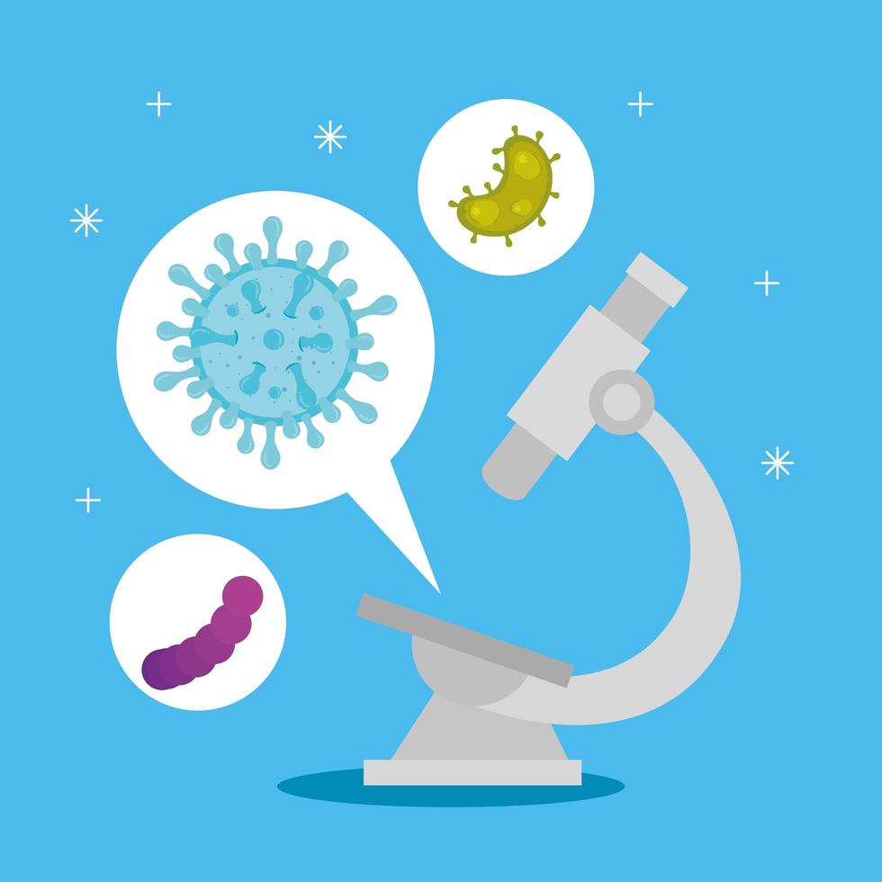 microscope with microorganisms of covid 19 analysis vector