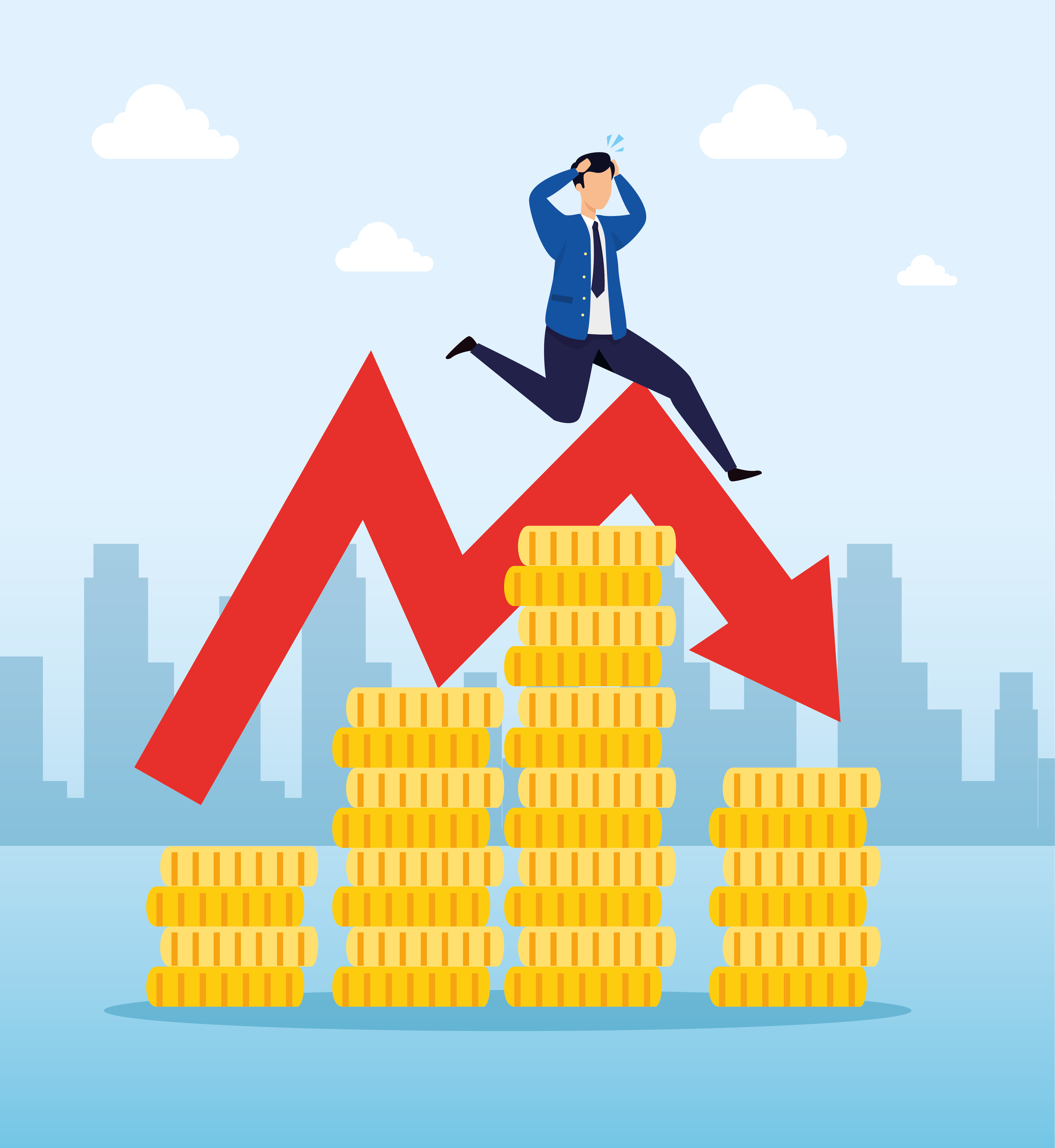 stock market crash with businessman worried and icons 1994865 Vector