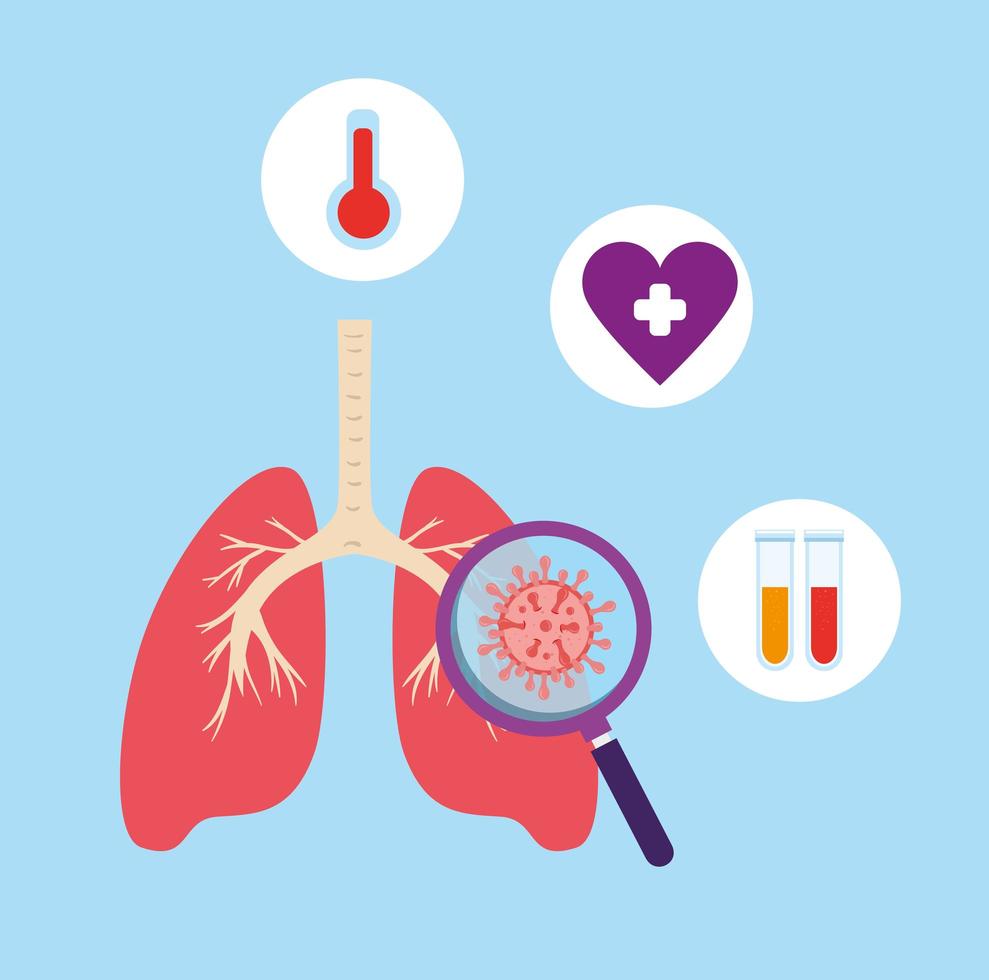 lungs with covid 19 icons vector