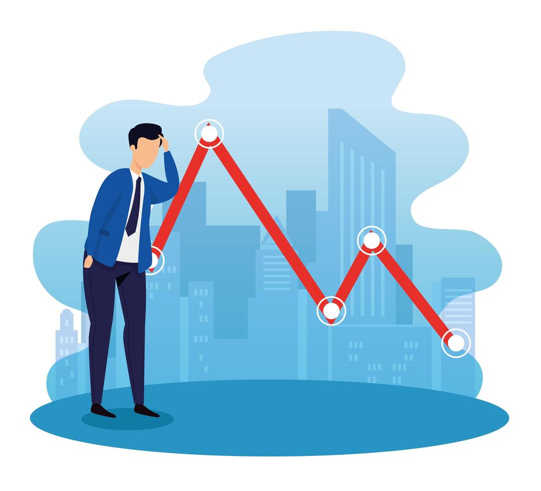 stock market crash with businessman and arrow down vector