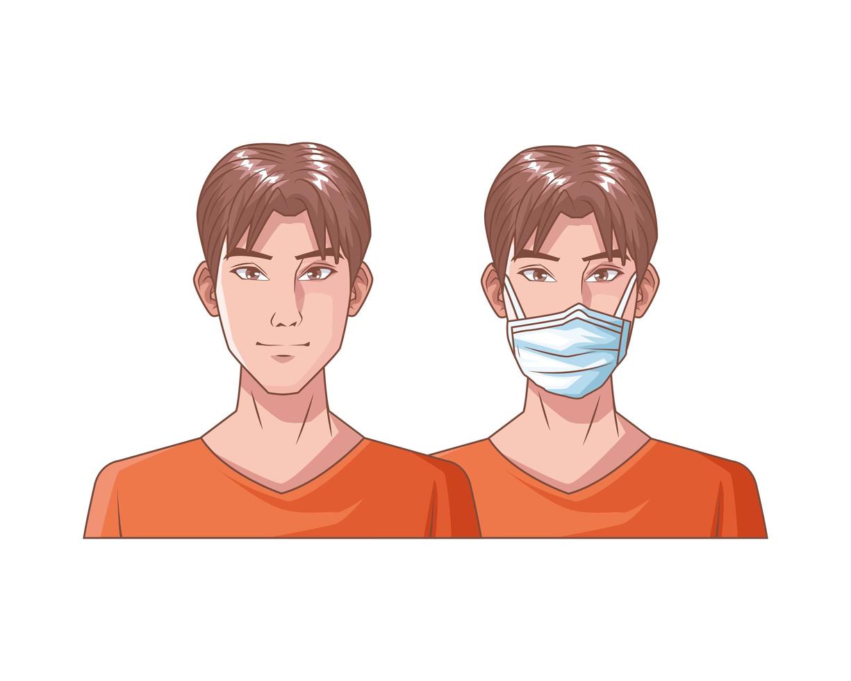 young men with medical masks vector