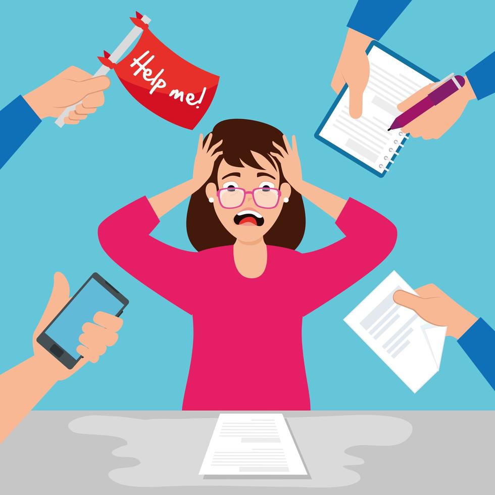 Woman stressed in workplace vector