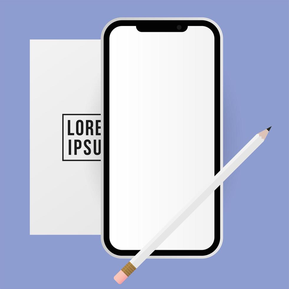 Smartphone, pencil and card mockup vector