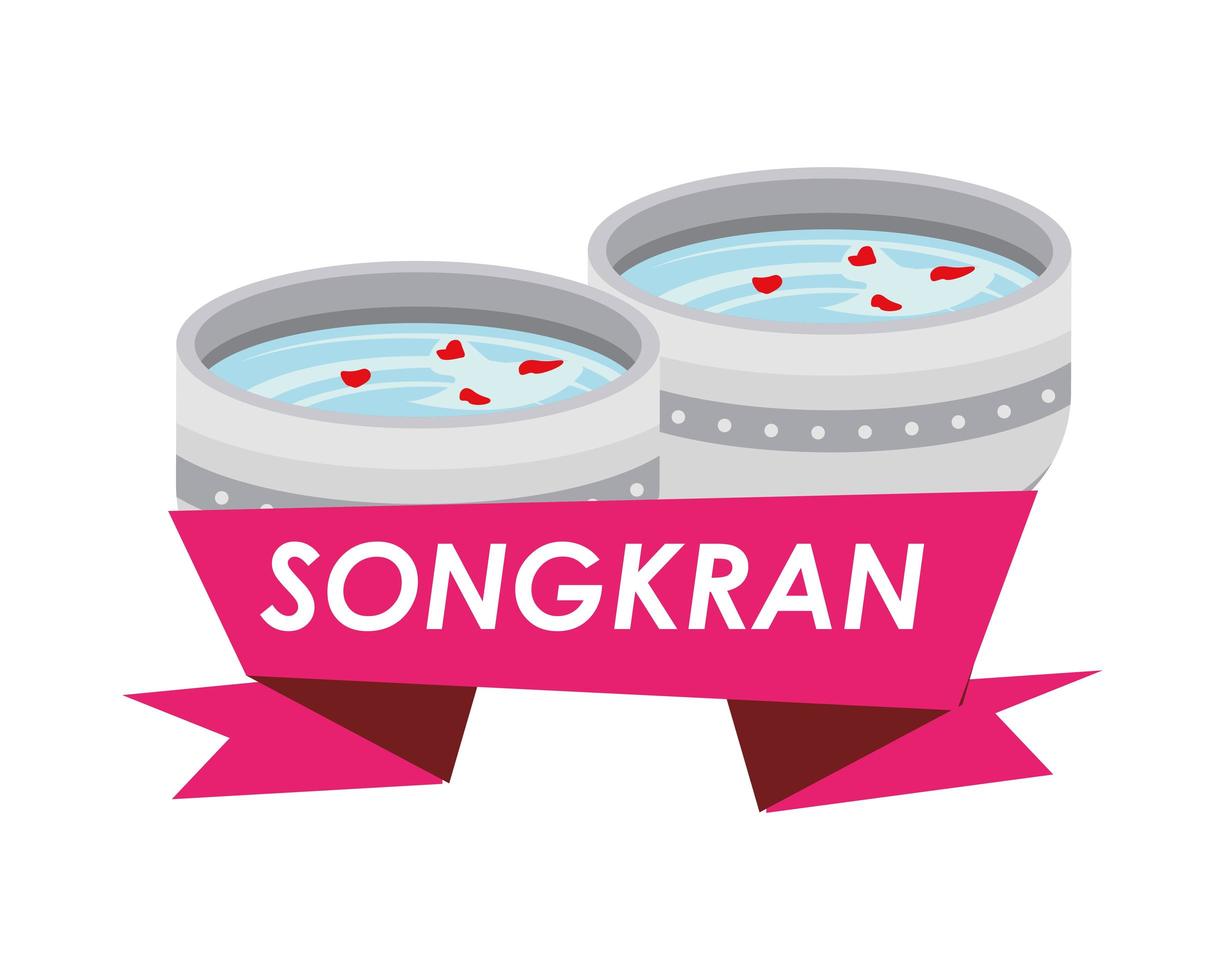 cuenco con agua y pétalos de flores para songkran vector