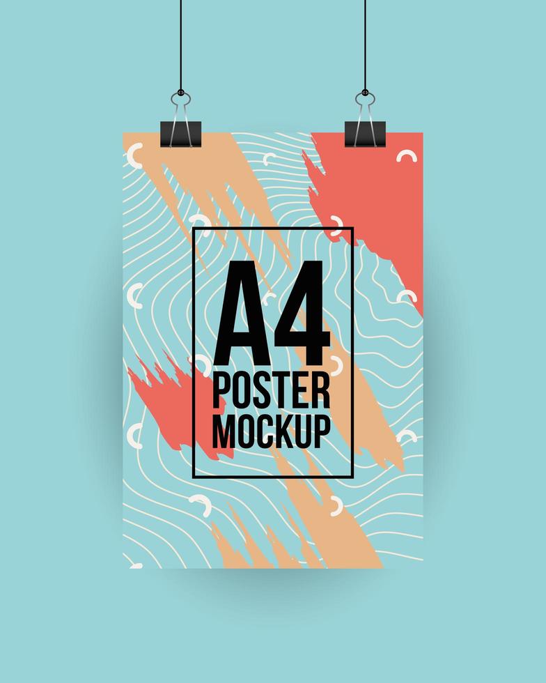 a4 poster mockup with clips vector design