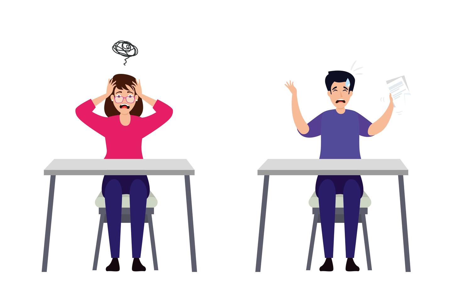 Stressed couple in desks vector