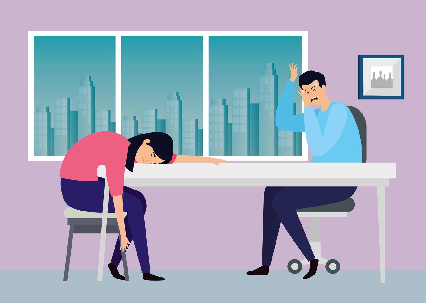 couple stressed in workplace vector