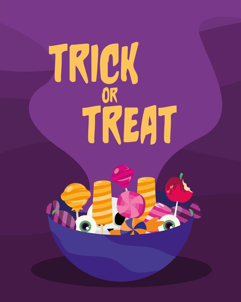 Trick or treat candies in a bowl vector design