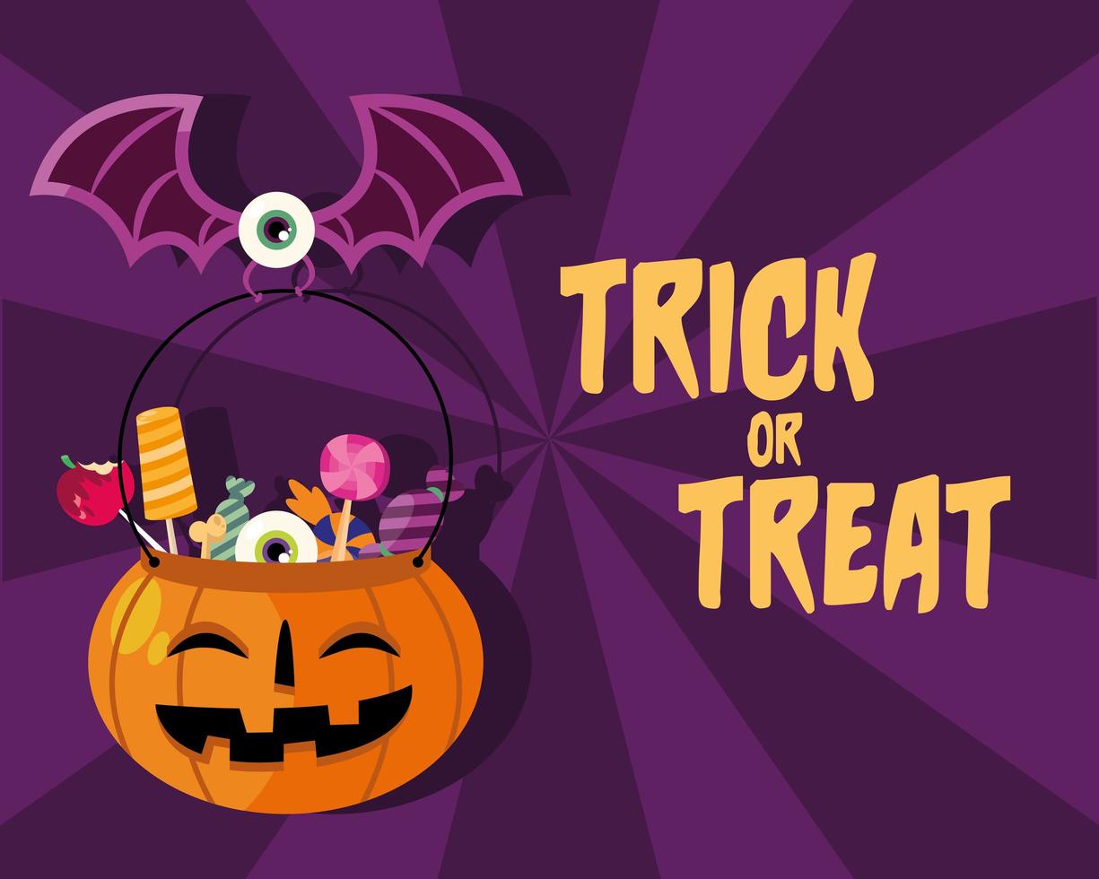 Trick or treat candies in a pumpkin vector