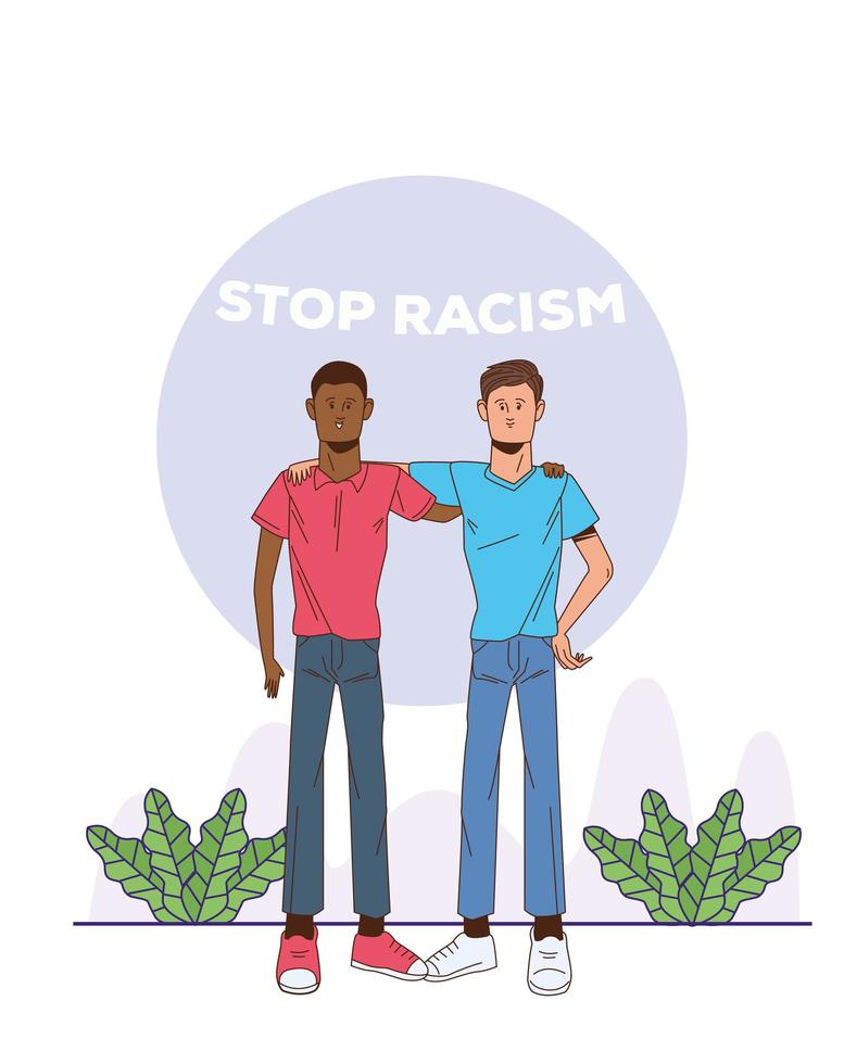 hombres diversos con campaña para detener el racismo. vector