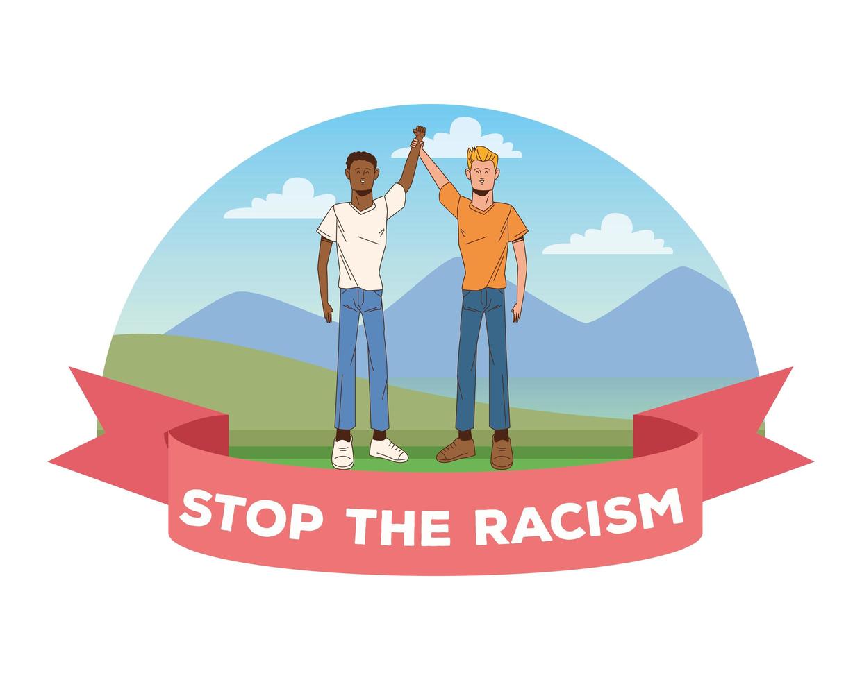 diverse men with stop racism campaign vector